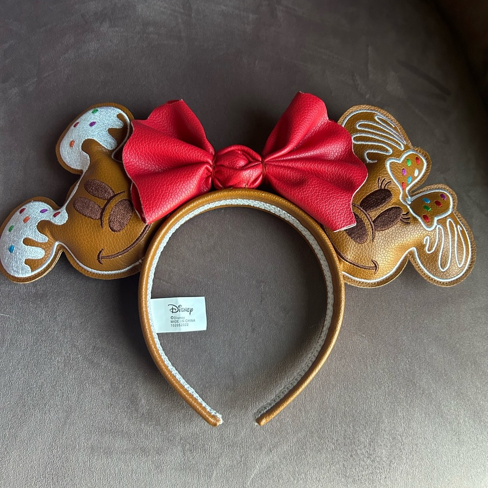 Disney Gingerbread Mickey Ears with Red Bow